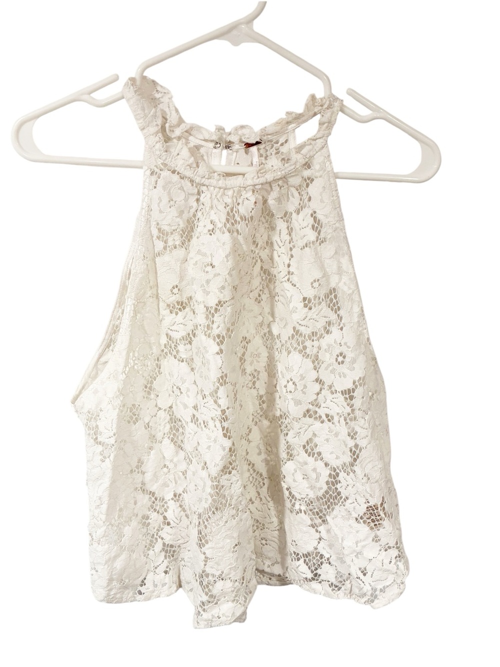 Free People Ivory Lace Sheer High Neck Sleeveless Top Size Medium